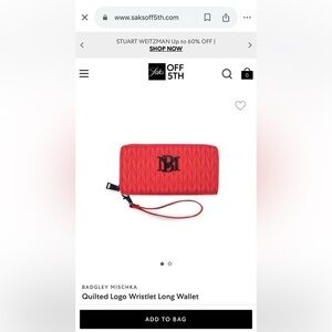 Badgley Mischka Quilted Logo Wristlet Long Wallet NEW NWT